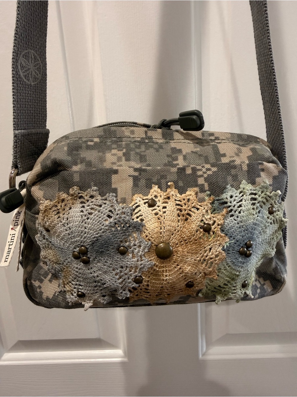 Martini Pink redesigned handmade up-cycled crossbody bag.